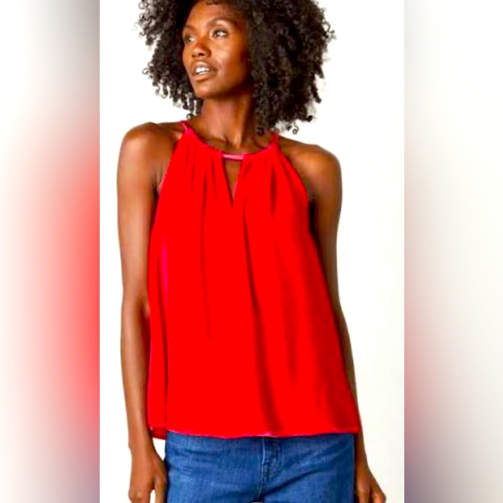 Velvet by Graham & Spencer Vibrant Red Halter “Aleah” Blouse in Lotus Red Size S